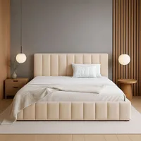GUTTO Polsterbett nach Maß  Doppelbett Liegefläche 180 x 200 cm Holz-Lattenrost Beige-Farbe Bett aus Velours