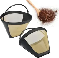 2 Pcs Wiederverwendbar Kafeefilter Dauerfilter mit Edelstahlgewebe Filtergröße 4 Für 8-12 Tassen Kaffee Kunststoff Schwarz