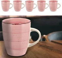 Kaffeebecher Steingut 6er Set rosa 360ml 9x11cm Tasse Becher Henkeltasse  Kaffeetasse Teetasse