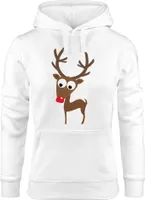Damen Kapuzen-Pullover Rentier Rote Nase Hoodie Moonworks® weiß L