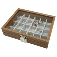 Kleine Holz Schmucklade 24 Fächer für Ringe Ohrringe Halsketten Armbänder Schmuckkasten Schmuckkoffer Schmuckbox Schmuckschatulle Aufbewahrungsbox Deckel mit Echtglas