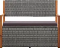 vidaXL Bank mit Stauraum 115 cm Poly Rattan Massivholz Akazie Grau