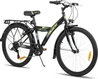 HILAND Rocket 24 Zoll Kinderfahrrad Mountainbike Kinder MTB für Jungen mit Shimano 6 Gang Schaltung Licht Gepäckträger, Schwarz