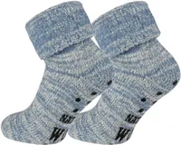 TippTexx 24 2 Paar ABS Stoppersocken Wollsocken mit Innenfrottee, Jeans-melange, Größe 39-42