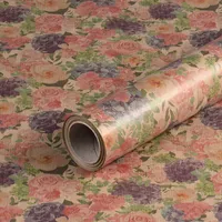 Geschenkpapier rosa und lila Blumen, Geburtstagspapier, Kraftpapier, 0,70 x 10 m