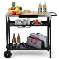 FCH Grillwagen Servierwagen 3-Etagen mit Lagerregal Müllsackhalter Küchenwagen Edelstahl Beistelltisch Outdoor Grilltisch Rollwagen Trolley 85x50cm