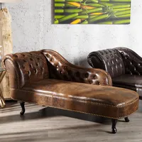 riess-ambiente Chesterfield Récamière 170cm antik braun mit Knopfheftung und Nietenbesatz Couchgarnitur Polstergarnitur Liege