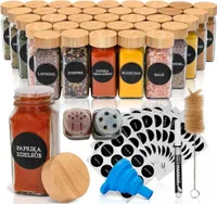 36er Set Gewürzgläser mit Bambusdeckel 120 ml, Verschiedene Streuer-Aufsätze, Trichter, Bürste, mit Etiketten Kreidestift, 10,5 x 4,3 cm - DECO HAUS