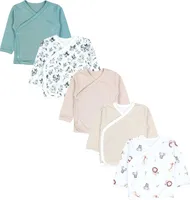TupTam Baby Jungen Langarm Wickelshirt Baumwolle 5er Set, Farbe: Tiersafari Blätter Salbei Beige Streifen, Größe: 56