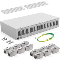 hb-digital Patch Panel 12 Port mit 12 x Keystone Module Cat 6a Netzwerk Patch Box mit cat 6a Keystone hellgrau