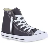 Mytrendshoe Herren Sneaker High Canvas Turnschuhe Schnürer Freizeitschuhe 826092, Farbe: Dunkelgrau, Größe: 36