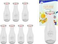 8er Set Weck Gläser 530ml Saftflasche mit 8 Glasdeckeln, 8 Einkochringen und 16 Klammern