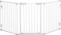 PawHut Absperrgitter für Hunde Schutzgitter Hundegitter Türschutzgitter 3 Elemente inkl. Sicherheitstür, Wandmontierte Haltung für Kamin & Ofen, Metall Weiß 180 x 3 x 74,5 cm