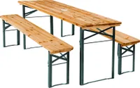 Bierzeltgarnitur Ludwig 3-teilig mit Sonnenschirmhalterung Holzlackierung mit Klarlack