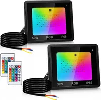 Hengda 50W RGB fluter mit Fernbedienung RGB LED Strahler RGB LED Außenstrahler IP66 Wasserdicht 2 Stück