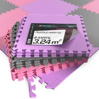 Hop-Sport Puzzlematte 9er Set - Unterlegmatte für Fitnessgeräte als Rutschfester Bodenschutz - Größe 60 x 60 x 1 cm  -  Grau/Lila/Rosa