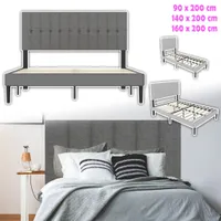 Łóżko tapicerowane LZQ 160 x 200 cm, rama łóżka ze stelażem listwowym, łóżko młodzieżowe, łóżko podwójne z zagłówkiem z tkaniny lnianej, ciemnoszare