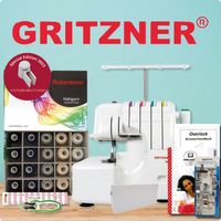 GRITZNER 788 Overlock Neue Version 2023 mit Fadenabschneider + LED Beleuchtung + Ackermann Garnbox 20x1000m + Fadenschere + Handmaß