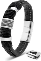 SERASAR | Premium Echtlederarmband für Männer [Ring] mit Geschenkschachtel und Edelstahl Verschluss | Farbe: Silber | Länge: 23cm