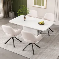 MODFU Drehstuhl Esszimmerstuhl(4st.) aus Sherpa-Stoff, Barstuhl Sessel Bürostuhl, Wohnzimmer, Schlafzimmer, Weiß