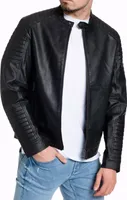 Jack & Jones Lederjacke Herren Bikerjacke Kunstlederjacke schwarz, Tate-Lederjacke-S