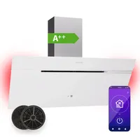 Klarstein Dunstabzugshaube 90cm, Abluft/Umluft Dunstabzugshaube mit Aktivkohlefilter & LED-Beleuchtung, Abzugshaube, 600m³/h Luftstrom, IoT/Wi-Fi, Lei