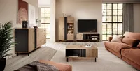 Wohnzimmer-set MADIS 2 Couchtisch + Kommode + Vitrine + TV-Schrank eiche artisan / anthrazit
