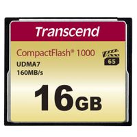 Transcend CompactFlash Card 1000x 16GB, 16384 MB, Kompaktflash (CF), 160 MB/s, 10000 Zyklen pro logischen Sektor, 11.4 g, 36.4 mm
