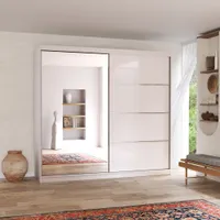 Schwebetürenschrank Kleiderschrank Schrank 233 cm Weiß/Weiß mit Spiegel - Multi 35
