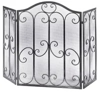 Kobolo Kaminschutzgitter mit Ornamenten aus Metall, gebürstet, Farbe schwarz/silber - Ofenschutzgitter ohne Bohren Kaminofen Schutzgitter Ofenschirm