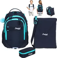 Schulrucksackset 3 Teile Set Schulrucksack Schultasche Schulmappe Ranzen Rucksack + Turnbeutel Attach Bag + Mäppchen Box 13015 Tiff Türkis rtm