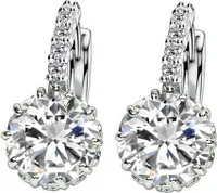 Damen-Ohrringe mit rundem Zirkonia und eingelegtem Huggie-Creolen, Piercing-Schmuck, Geschenk-Weiß
