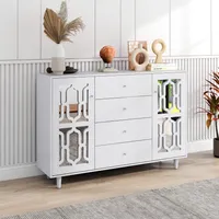 okwish Bílé zrcadlové sideboard s cool křišťálovými úchyty pro obývací a jídelní pokoj, 147,5 x 40 x 102 cm