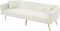 Schlafsofa 175x64cm  Samt Weiß mit Bettfunktion Tagesbett Daybett Verstellbarem Winkel Goldenen Beinen Mit Kissen und seitlichen Aufbewahrungstaschen
