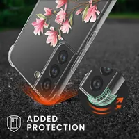 kwmobile Necklace Case kompatibel mit Samsung Galaxy S22 Hülle - Silikon Cover mit Handykette - Rosa Weiß Transparent Magnolien