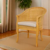 KRINES HOME Rattan-Sessel mit Holzbeinen, Sessel aus echtem Rattan - Rattanstuhl Club (Honig, mit Polster)