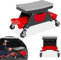 XMTECH Werkstatthocker Werkstatt Rollsitz, Fahrbarer Werkstattsitz Tragfähigkeit 150 kg, Montagehocker mit 360° Drehbare Rollen und 2 Ablagen