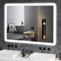 Puluomis Badspiegel mit Beleuchtung beschlagfrei  80x60, mit Uhr und Temperatur Badezimmerspiegel LED 6500k dimmbar wasserdicht