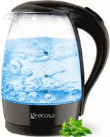 Ecosa Glas Wasserkocher | 1,7 Liter | Blaue LED-Innenbleuchtung | 2.200 Watt | Verdecktes Edelstahl - Heizelement | Herausnehmbarer und abwaschbarer Kalkfilter