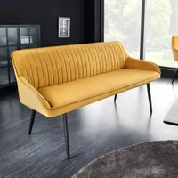 riess-ambiente Design Sitzbank TURIN 160cm senfgelb Samt schwarz Metallbeine Armlehne Polsterbank