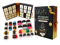 Socken Adventskalender für Frauen: Weihnachtskalender, Kuschelsocken Baumwollsocken (37-43) mit Sprüchen, Schlüsselanhänger mit Essens-Motiv, Geschenk