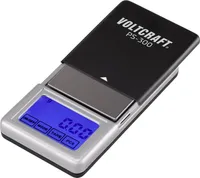 VOLTCRAFT PS-200 Taschenwaage Wägebereich (max.) 200 g Ablesbarkeit 0.01 g batteriebetrieben Schwarz, Silber