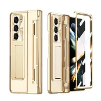Pouzdro pro Samsung Galaxy Z Fold 5, Ochrana Displeje a Objektivu, Průhledné Galvanizované Pouzdro se Stojánkem Zlato