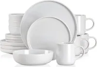 Tafelservice Steingut, vancasso SESAM Geschirrservice, 16 teiliges Kombiservice, mit Kuchentellern, Flachtellern, Kaffeetassen und Schalen, Scandinavian Design für 4 Personen