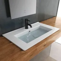 Alpenberger Handwaschbecken Eckig und Extra Breit mit Nano Versiegelung | Nano-Beschichtung | Einbaubecken | Waschtisch aus Keramik | Eckiges Sanitärkeramik