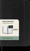 Moleskine 12 Monate Wochen Notizkalender Deutsch 2024, P/A6, 1 Wo = 1 Seite, Rechts Linierte Seite, Soft Cover, Schwarz