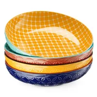 DOWAN Tiefe Teller 4er Set Ø 21,6 cm Porzellan Pastaschalen Rund für Pasta Suppe Salat Bunte Keramik Schalen