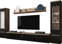 MIRJAN24 Wohnwand Vera II, Stilvoll Wohnzimmer-Set, TV-Schrank, Modern Mediawand (Wotan / Schwarz Hochglanz, mit Beleuchtung)