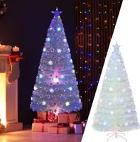 COSTWAY Weihnachtsbaum Künstlich mit Beleuchtung, Tannenbaum mit bunten LED-Lichtern & Glasfaser & Sternspitze, Christbaum für Zuhause Büro Geschäfte Hotels, Weiß (180 cm)