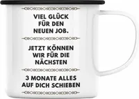 Trendation - Jobwechsel Emaille Tasse Geschenk Kollegin Kollege Lustig Abschiedsgeschenk Sprüche - Viel Glück Für den Neuen Job (Schwarz)